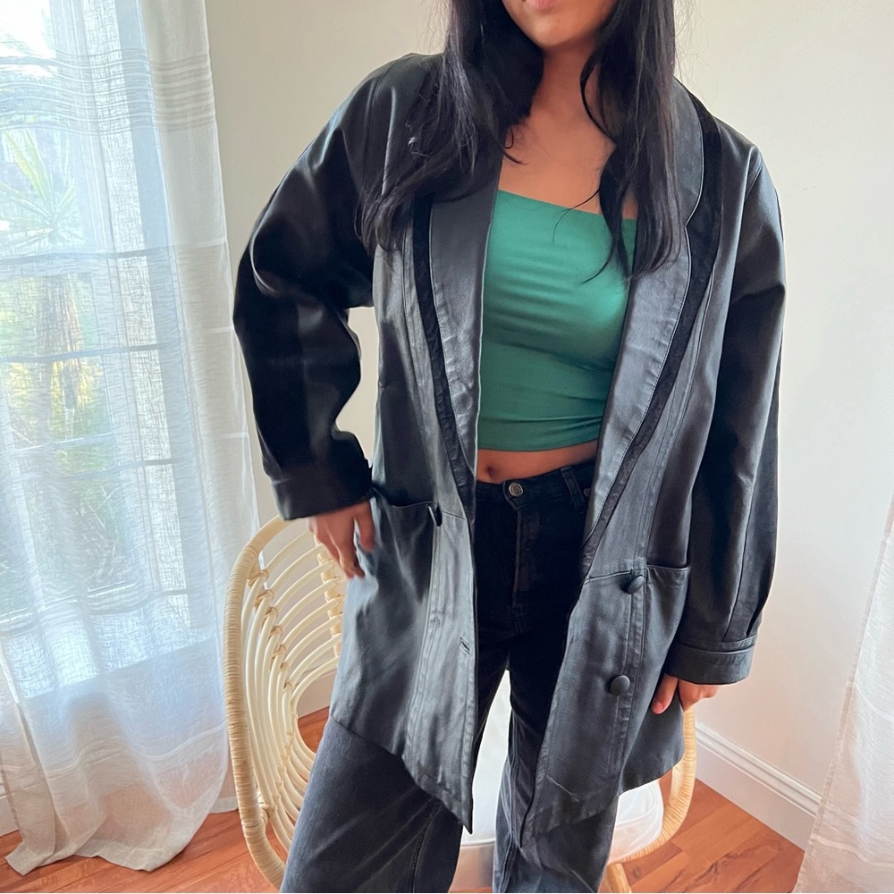 Vintage 80's Comint ® 100% Leather and suede trench coat jacket